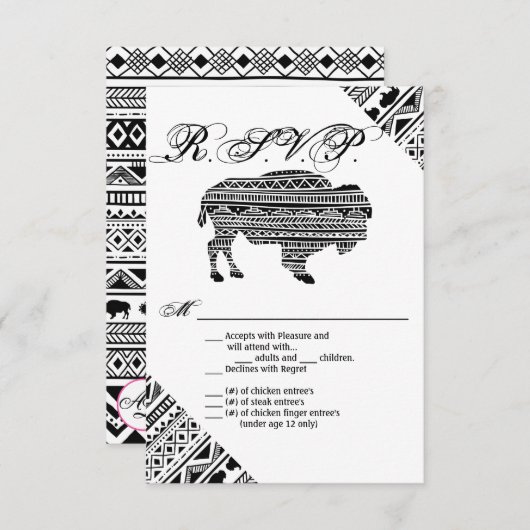 3.5x5 R.S.V.P. Kaart Boho Buffalo Tribal Pattern B (Voorkant / Achterkant)