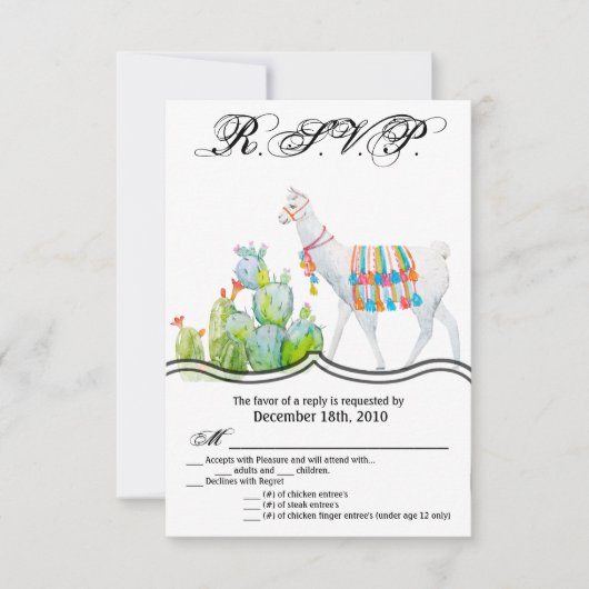 3.5x5 R.S.V.P. kaart Boho Llama Boheemse Cactussen (Voorkant)