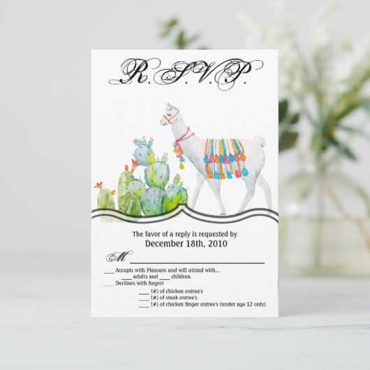 3.5x5 R.S.V.P. kaart Boho Llama Boheemse Cactussen (Staand voorkant)