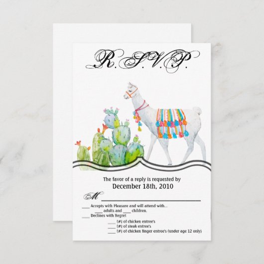 3.5x5 R.S.V.P. kaart Boho Llama Boheemse Cactussen (Voorkant / Achterkant)