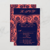 3.5x5 R.S.V.P. Kaart Bruiloft Navy Blauw Koraal Da (Voorkant / Achterkant)