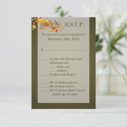 3.5x5 R.S.V.P.-kaart bruin dubbel fiets RSVP Kaartje (Staand voorkant)