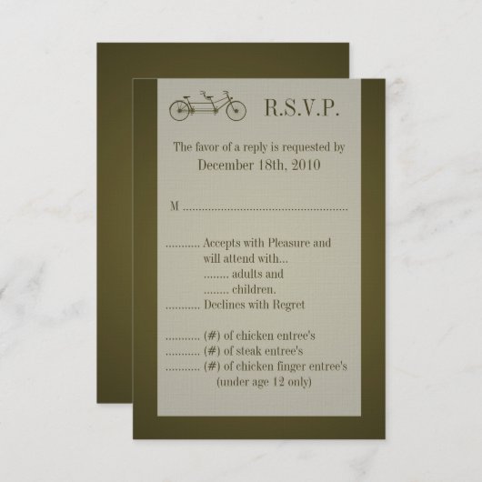 3.5x5 R.S.V.P. Kaart Bruin Dubbele Fiets (Voorkant / Achterkant)