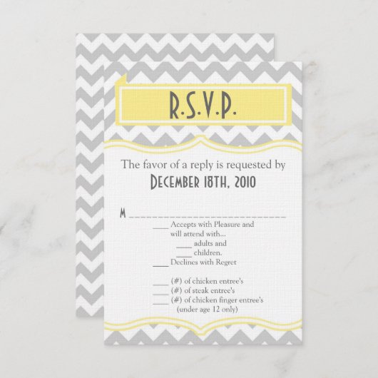 3.5x5 R.S.V.P. Kaart Chevron Stripe Grijs Geel (Voorkant / Achterkant)