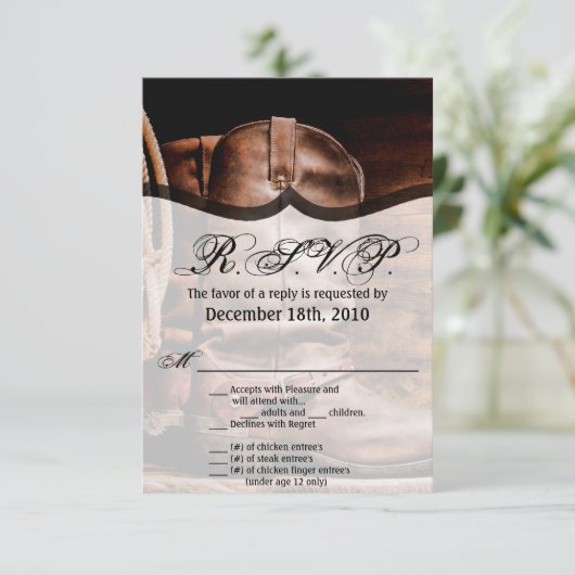 3.5x5 R.S.V.P. Kaart Cowboy Boots Schuur Hout Rust (Staand voorkant)