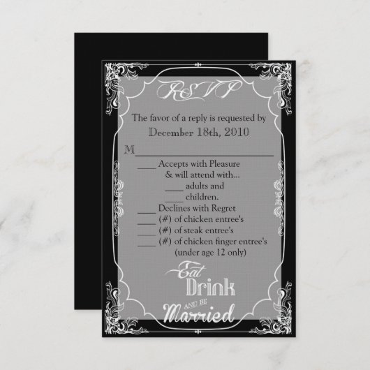 3,5x5 R.S.V.P. Kaart Eat Drink is gehuwd zwart (Voorkant / Achterkant)