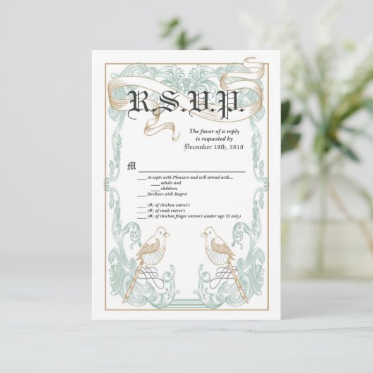 3.5x5 R.S.V.P. Kaart Formeel  vogelpaar (Staand voorkant)