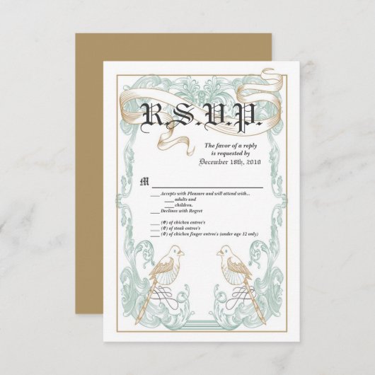 3.5x5 R.S.V.P. Kaart Formeel vogelpaar (Voorkant / Achterkant)