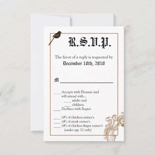 3,5x5 R.S.V.P.-kaart Formele liefdesduiven Duif Du Kaart (Voorkant)