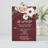 3.5x5 R.S.V.P. Kaart Geometric Garden Roos Wine (Staand voorkant)
