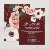3.5x5 R.S.V.P. Kaart Geometric Garden Roos Wine (Voorkant / Achterkant)