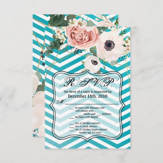 3.5x5 R.S.V.P. Kaart Geometrisch Roos Chevron Blau (Voorkant / Achterkant)