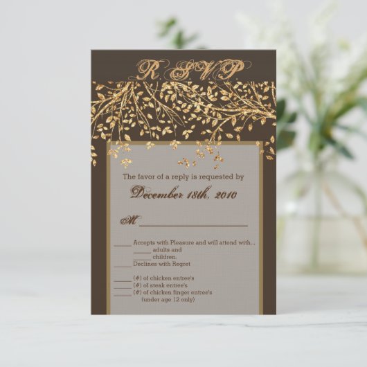 3.5x5 R.S.V.P. Kaart Goudfolie Herfst Herfst Boom  (Staand voorkant)