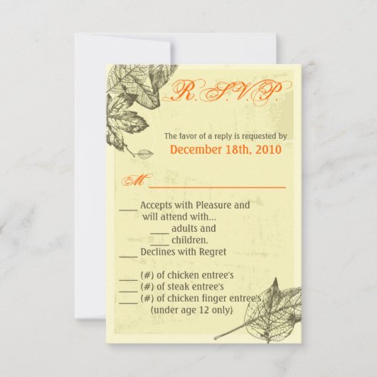 3.5x5 R.S.V.P. Kaart handgetekende herfstbladeren (Voorkant)