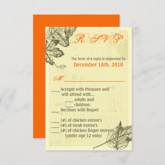 3.5x5 R.S.V.P. Kaart handgetekende herfstbladeren (Voorkant / Achterkant)
