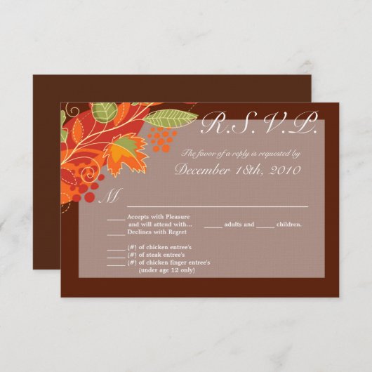 3.5x5 R.S.V.P. Kaart Herfstbladeren Herfst Bloemen (Voorkant / Achterkant)