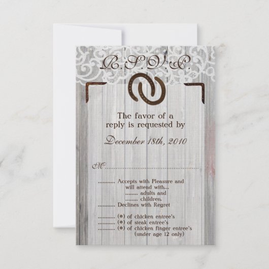 3.5x5 R.S.V.P.-kaart Hoefijzers Hout RSVP Kaartje (Voorkant)