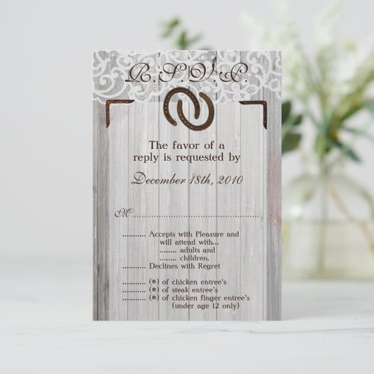 3.5x5 R.S.V.P.-kaart Hoefijzers Hout RSVP Kaartje (Staand voorkant)