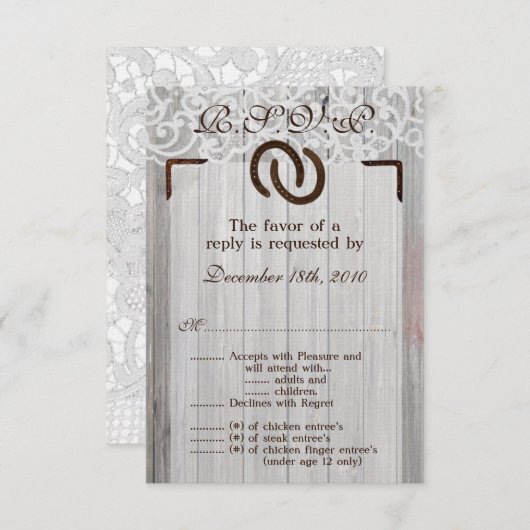 3.5x5 R.S.V.P.-kaart Hoefijzers Hout RSVP Kaartje (Voorkant / Achterkant)