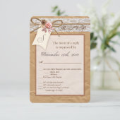 3,5x5 R.S.V.P. Kaart Kraft Paper Lace Twine Bow Ro (Staand voorkant)