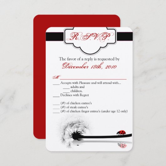 3.5x5 R.S.V.P. Kaart Lady Bug Dandilion Flower Ins (Voorkant / Achterkant)