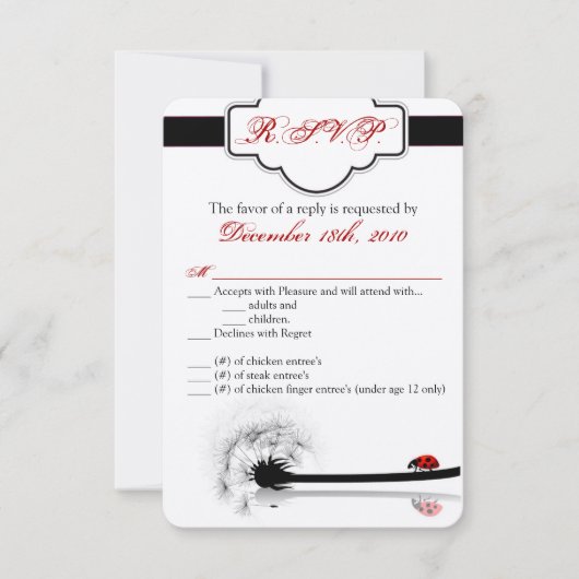 3.5x5 R.S.V.P. Kaart Lady Bug Dandilion Flower Ins (Voorkant)