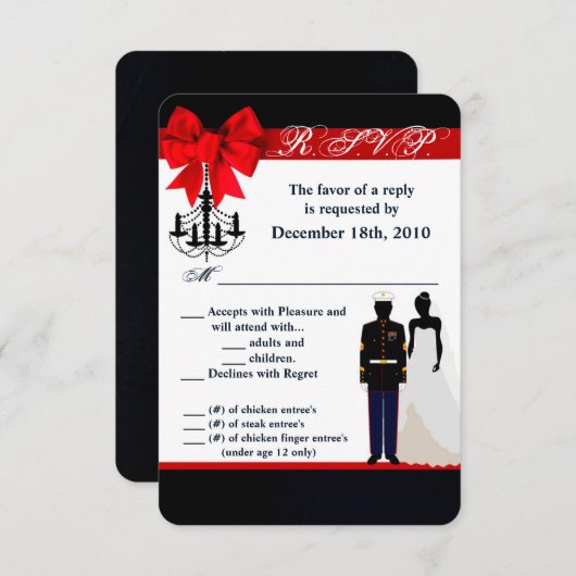 3.5x5 R.S.V.P. Kaart Marine Uniform Groom Bride (Voorkant / Achterkant)