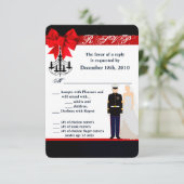 3.5x5 R.S.V.P. Kaart Marine Uniform Groom Bride (Staand voorkant)