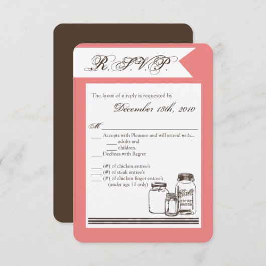 3.5x5 R.S.V.P. Kaart Mason Jar Country Rustieke va (Voorkant / Achterkant)
