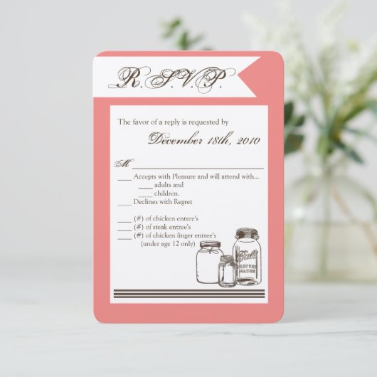 3.5x5 R.S.V.P. Kaart Mason Jar Country Rustieke va (Staand voorkant)