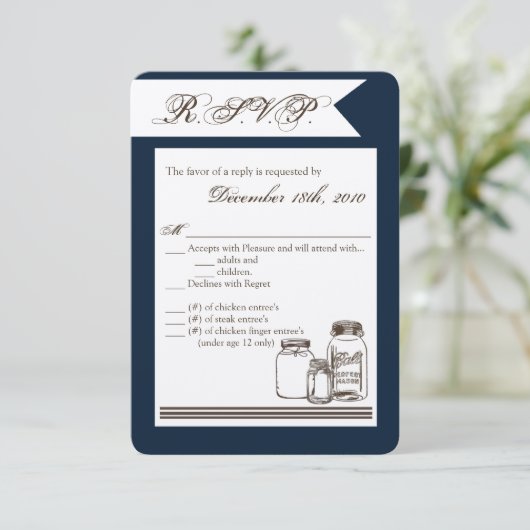 3.5x5 R.S.V.P. Kaart Mason Jar Country Rustieke va (Staand voorkant)