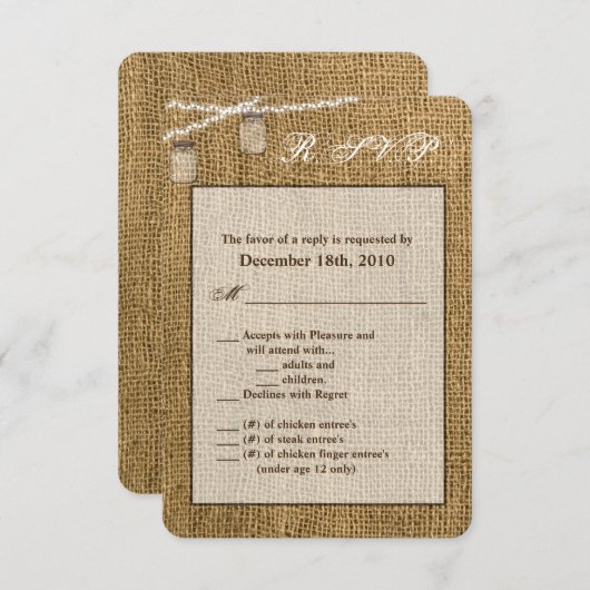 3.5x5 R.S.V.P. Kaart Mason Jar String Lights Burla (Voorkant / Achterkant)