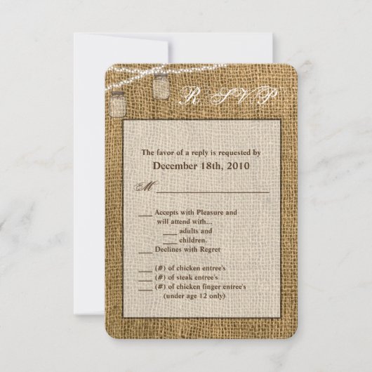 3.5x5 R.S.V.P. Kaart Mason Jar String Lights Burla (Voorkant)