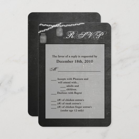 3.5x5 R.S.V.P. Kaart Mason Jar String Lights krijt (Voorkant / Achterkant)
