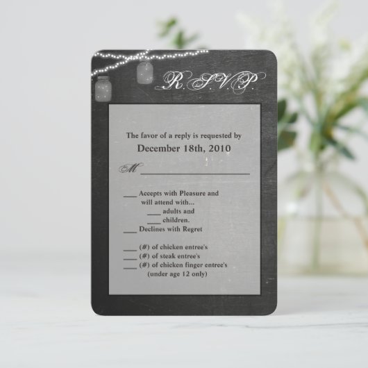 3.5x5 R.S.V.P. Kaart Mason Jar String Lights krijt (Staand voorkant)