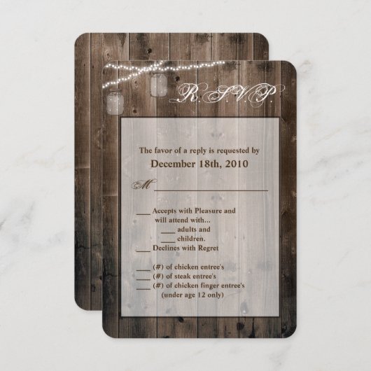 3.5x5 R.S.V.P. Kaart Mason Jar String Lights Schuu (Voorkant / Achterkant)