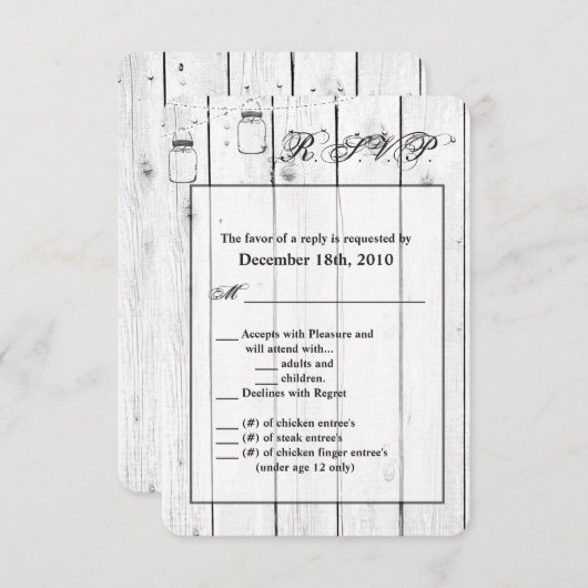 3.5x5 R.S.V.P. Kaart Mason Jar String Lights Wood (Voorkant / Achterkant)