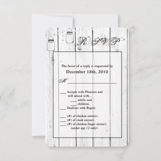 3.5x5 R.S.V.P. Kaart Mason Jar String Lights Wood (Voorkant)