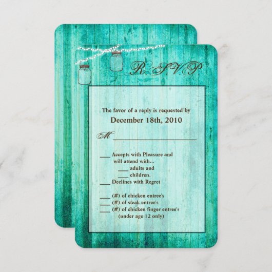 3.5x5 R.S.V.P. Kaart Mason Jar String Lights Wood (Voorkant / Achterkant)