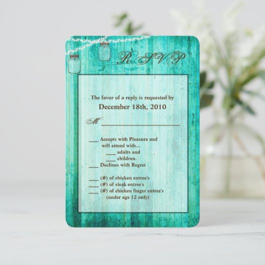 3.5x5 R.S.V.P. Kaart Mason Jar String Lights Wood (Staand voorkant)