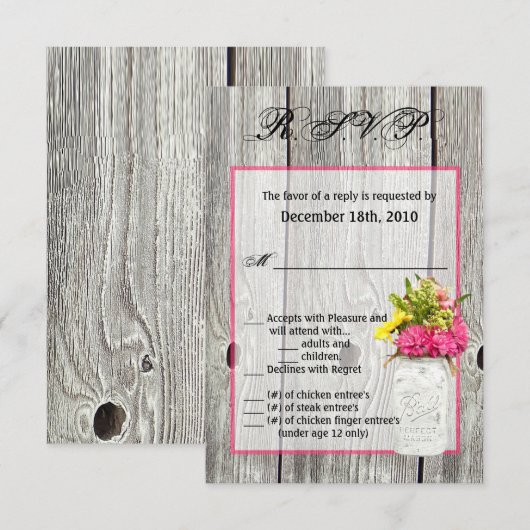3.5x5 R.S.V.P. Kaart Mason Jar Wildbloemen Schuur (Voorkant / Achterkant)