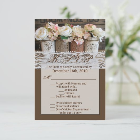 3.5x5 R.S.V.P. Kaart Mason Jar Wildbloemen Schuur (Staand voorkant)