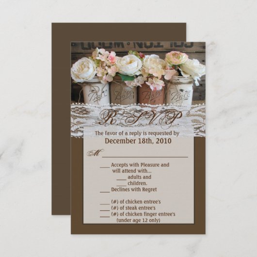 3.5x5 R.S.V.P. Kaart Mason Jar Wildbloemen Schuur  (Voorkant / Achterkant)