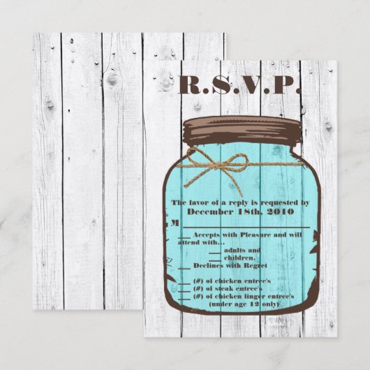 3.5x5 R.S.V.P. Kaart Mason Jar Wood Country Rustic (Voorkant / Achterkant)
