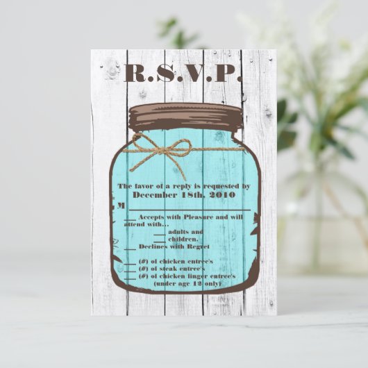 3.5x5 R.S.V.P. Kaart Mason Jar Wood Country Rustic (Staand voorkant)