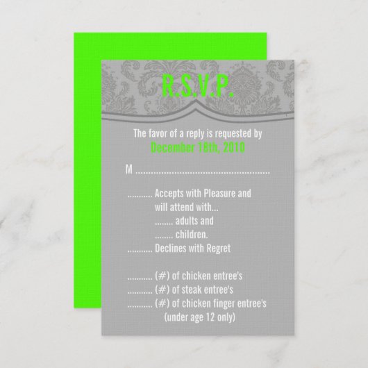 3.5x5 R.S.V.P. Kaart Modern Grijs Damask (Voorkant / Achterkant)
