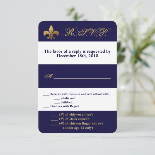 3.5x5 R.S.V.P. Kaart Modern Stripe Navy White Cont (Staand voorkant)