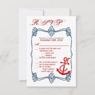 3,5x5 R.S.V.P.-kaart Nautical Knot Anchor Blue RSVP Kaartje