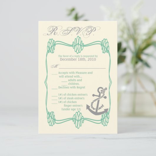3.5x5 R.S.V.P. Kaart Nautische Knoop Anker Tiff Bl (Staand voorkant)