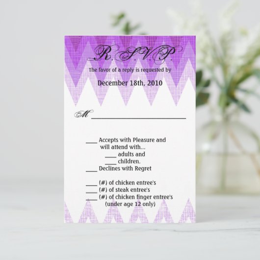 3.5x5 R.S.V.P. Kaart Ombre Chevron Paarse (Staand voorkant)